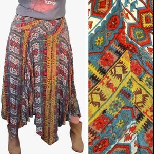Y2K Colorful Printed Pull On Fairycore Boho Grunge Handkerchief Skirt Large
